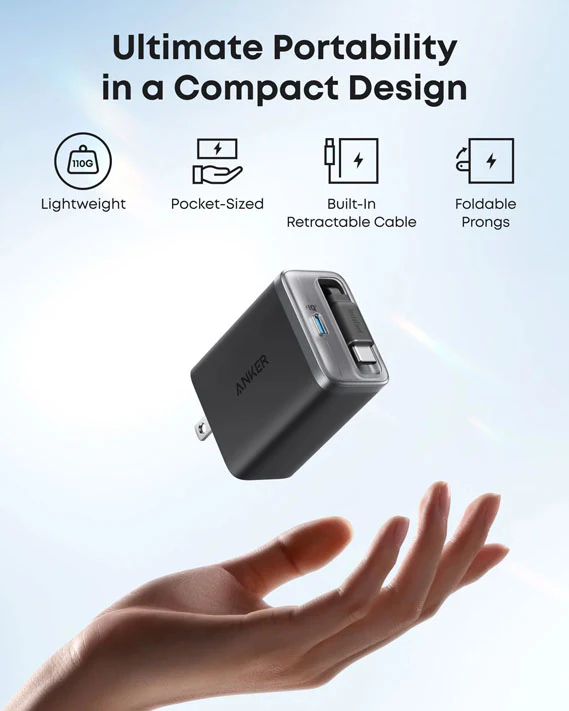Anker Nano Charger (35W, Built-In Retractable USB-C Cable) - Image 4