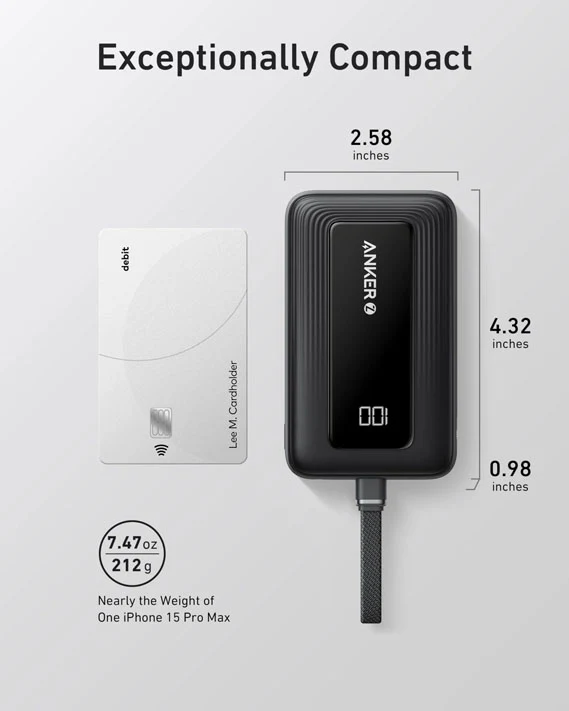 Anker Zolo Power Bank (10K, 30W) with a 5.4-inch (13.7 cm) built-in USB-C cable - Image 8